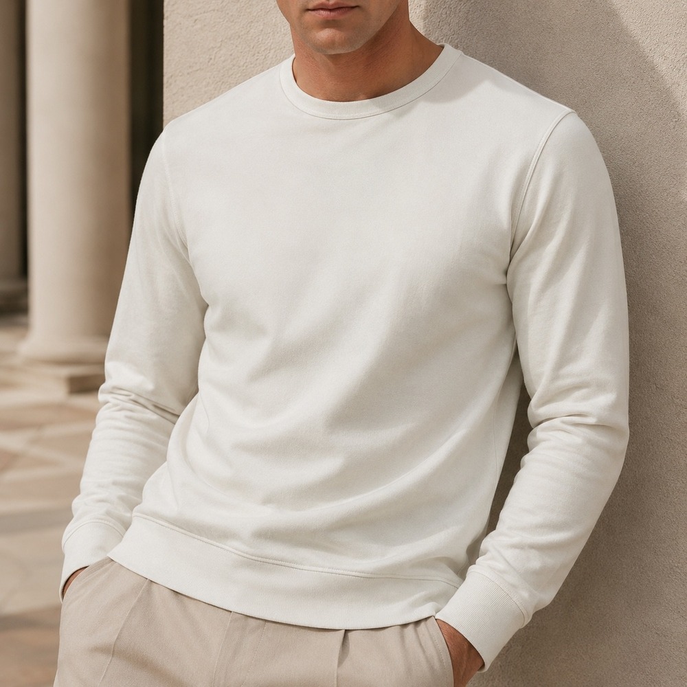 Jason Scott 100% Pima Cotton Crew Sweatshirt Mens XS Cream White Designer Luxury